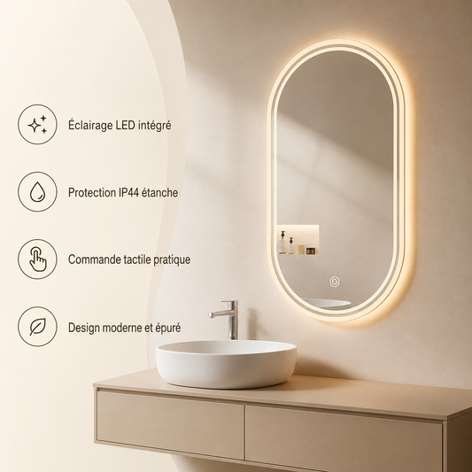 Miroir Joystar IP44 Étanche LED Moderne – Miroir Salle de Bain Waterproof Éclairage Intégré