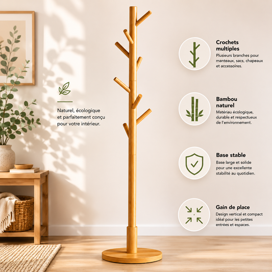 Porte-Manteau Bambou Bois Naturel Écologique – Portant Vêtements Robuste Entrée Maison Premium